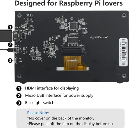Hmtech Pantalla Raspberry Pi De 7 Pulgadas 800x480 Hdmi Moni