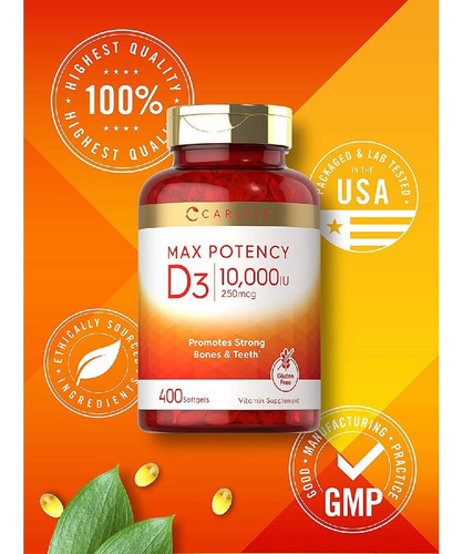 Vitamina D3 10000 Ui 25 Mcg Carlyle 400 Capsulas Blandas Sab