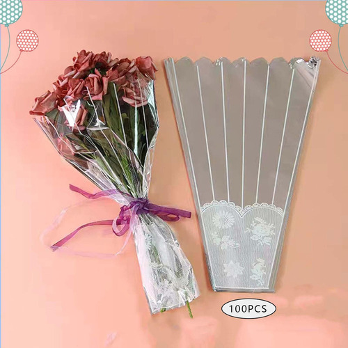 100 Fundas De Celofán Para Ramo De Flores, 8cmx28cmx40cm