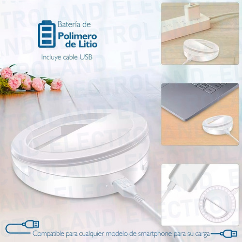 Aro Luz Led Selfies Celular Tablet Pc Linterna Anillo 8.5 Cm