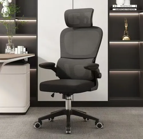 Cadeira Escritório Ergonômica Confortável Com Suporte Lombar E Apoio De Cabeça Estofado Mesh Cor Preto Resistente Linha Desk Artmob - R$ 393,85