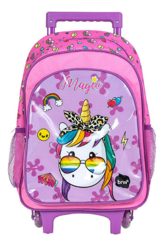 Mochila De Rodinhas Infantil Meninos / Meninas Brw Cor Magic - Rosa/Roxo