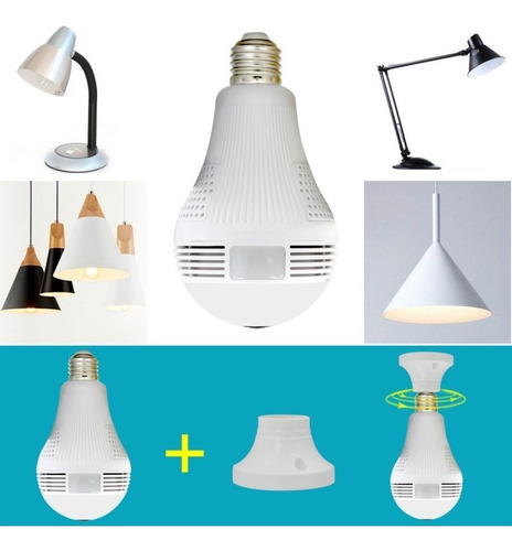 Imagen 7 de 10 de Foco Led Y Camara Ip Wifi Hd 360° Ojo Pez Ver En Tiempo Real
