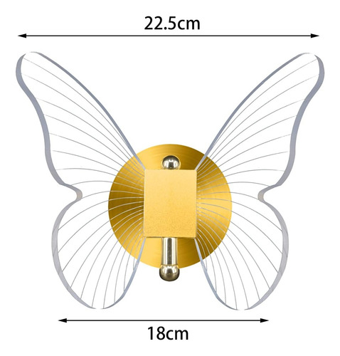 Lámpara De Pared Led Mariposa Acrílico De Noche Interior