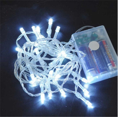 Imagen 2 de 4 de Luces A Pila Navidad Blancas Led 6m Guirnaldas + Pilas