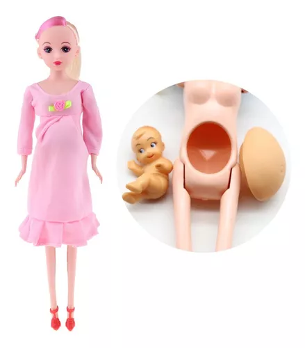 Boneca Barbie Mãe Grávida Com Bebê Em Sua Barriga