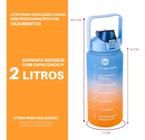 Botella de agua Galão Squeeze de 2 litros Academia Escola, botella antifugas,  color azul