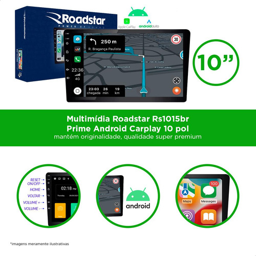 Multimídia Roadstar Rs1015br Prime Android Carplay 10 Pol