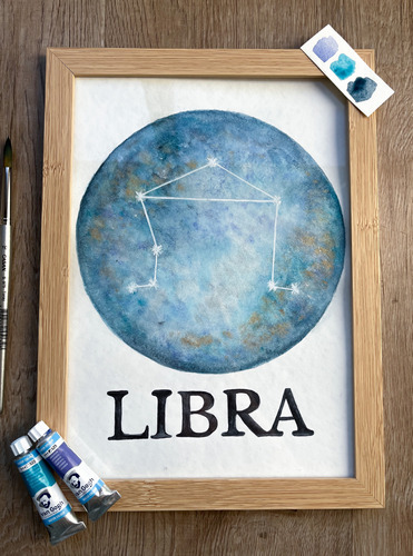 Cuadro Decorativo Signo Zodiaco - Ilustración En Acuarela