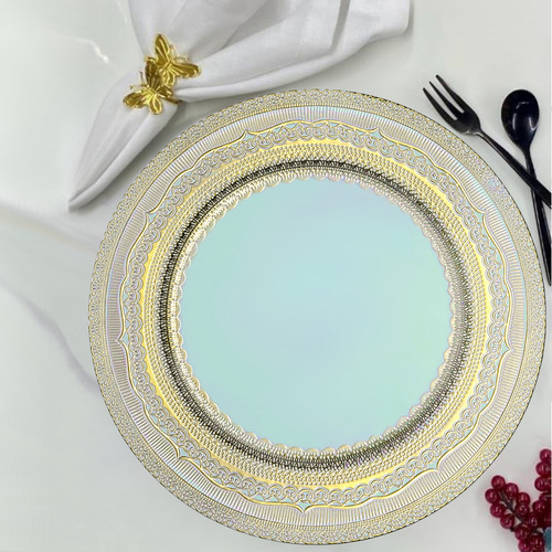 12 Bajo Plato Base Color Azul Claro Grecas Dorado Mod.75-49