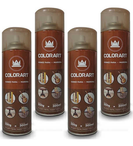 Kit 4 Lata Verniz Spray Colorart Para Madeira Imbuia 300ml 