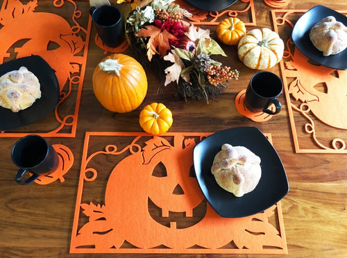 Set De 4 Portavasos De Fieltro Calabaza Halloween