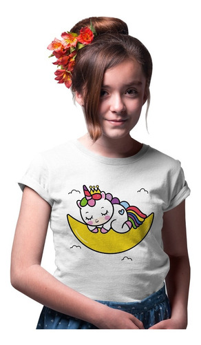 Playera Ideales Economica Blanca Infantil Unicornio 