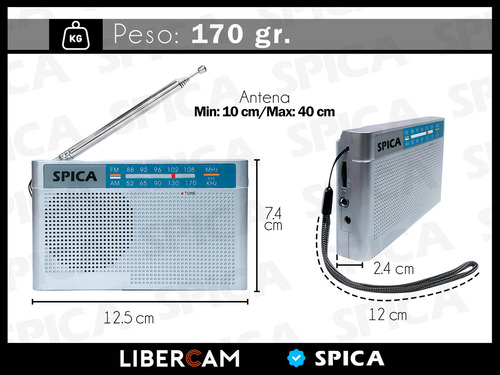 Radio Retro Spica Sp-350 A Pila Portatil Am/fm Entrada auricular Color Gris