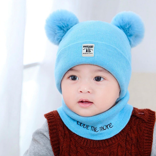 2 Set Conjunto Gorro Bufanda Bebé Redondos Oso Invierno Frio
