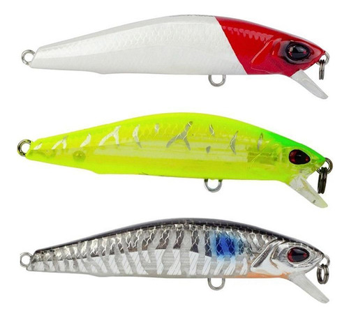 Kit 3 Iscas Artificiais Meia Água Raptor Minnow 70 7cm 7,5g