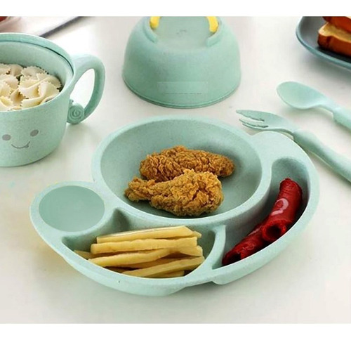 Set Plato Cubiertos Infantil Niños Bebés Caracol Degradable
