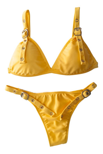 Conjunto Bikini Mujer | Malla Lisa Con Hebillas | 2024