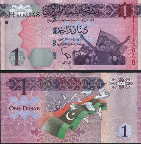 Billete De Libia 1 Dinar 2013, Nuevo. A-35 