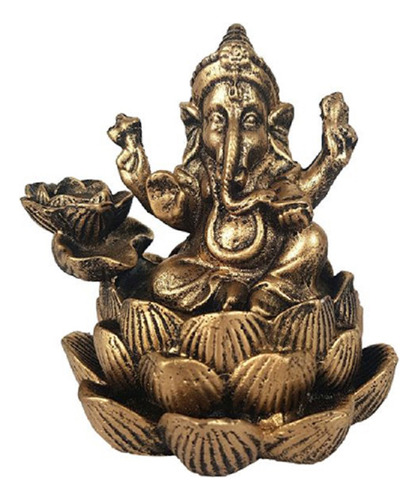 Incensário Cascata Flor De Lótus Ganesha Resina 10cm Altura