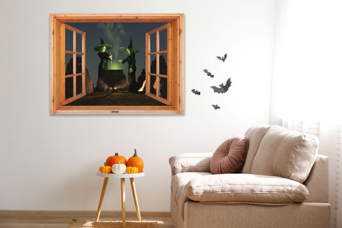 Cuadro Canvas Ventana Brujas Halloween 120x90 Cm