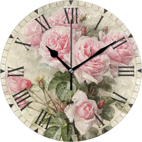 Reloj De Pared De Rosas, Reloj Vintage Con Batería Que...