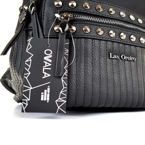 Mochila Cuero Sintetico Mujer Las Oreiro Tachas Urbana Negra
