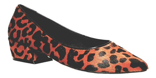 Scarpin Couro Animal Print Salto Baixo 3cm Carrano 160912