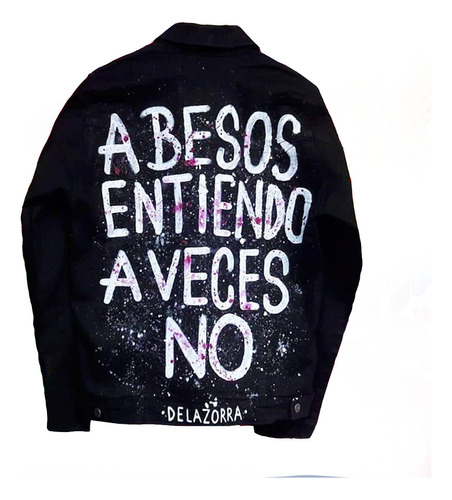 Campera Jean Negro Hombre Negra Pintada A Mano Ulises Bueno 