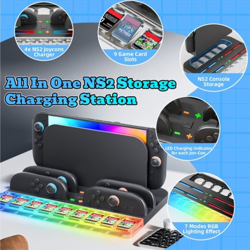Compatible Con Switch2 Joy-con Base De Carga Rgb 4 Ranuras