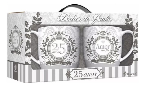 2 Xícaras Caneca Café Porcelana Personalizada Bodas De Prata