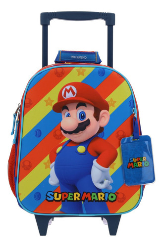 Mochila Con Ruedas Chica Chenson Super Mario Bros Drivuen Color Azul Diseño De La Tela Lisa