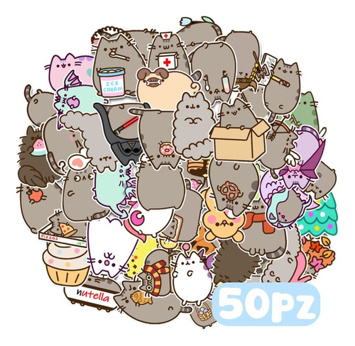 50pcs Pegatinas Stickers Gato Divertido Kawaii Prueba Agua 