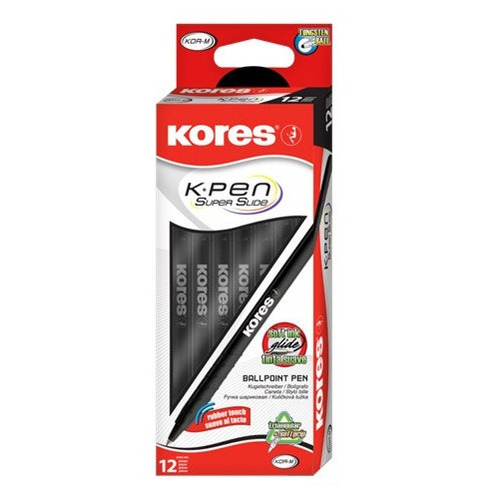 Boligrafo Kores Negro Transparente/opaco Caja De 12 Piezas