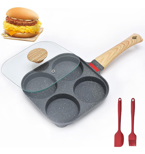 Mihunter Sartén Para Huevos Con Tapa,4 Tazas Sartén Antia...