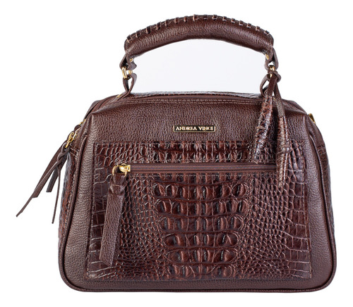 Bolsa Pequena De Couro Croco Ruth Cor Marrom