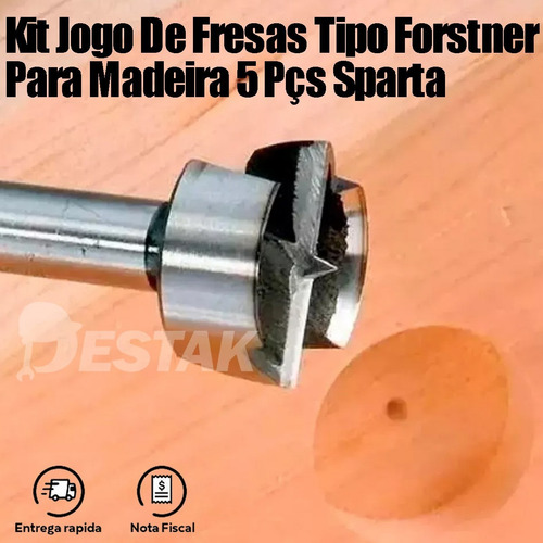 Imagem 3 de 8 de Kit Jogo Brocas Fresas Tipo Forstner Para Madeira 5 Pçs
