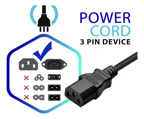 Cable Poder Corriente Fuentes De Poder Pc Monitor 1.5 Metros