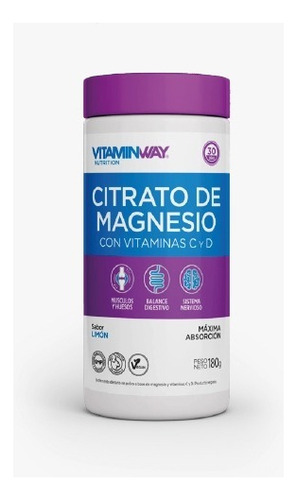 Citrato De Magnesio En Polvo 180g Vitamin Way Con Vita C Y D Sabor Limón