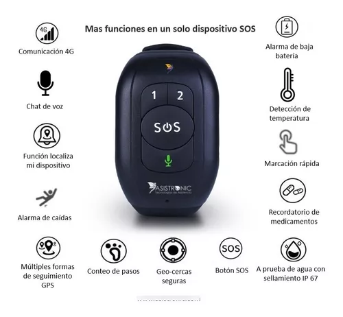SOS Pulsera $17 mensuales: sistema de alerta para salvar vidas, botón de  llamada de emergencia con altavoz de 2 vías, seguimiento GPS, botón de  alerta