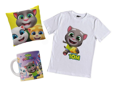 Remera Talking Tom And Friends Combo Con Taza Y Almohada