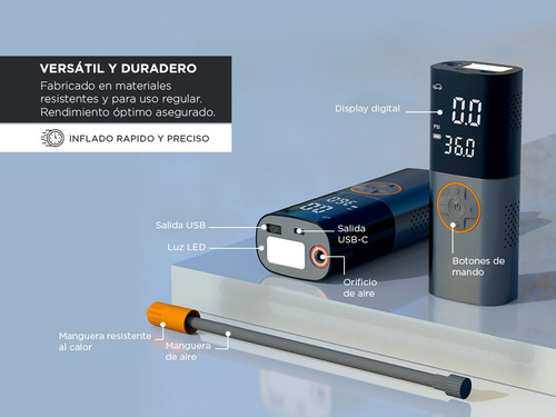 Inflador Digital Inalámbrico Gadnic Compacto Con Linterna