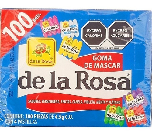 Chicle De La Rosa 4 Pastillas 100 Piezas