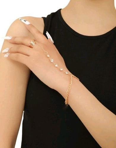 Pulsera Con Anillo Integrado Baño De Oro 18k