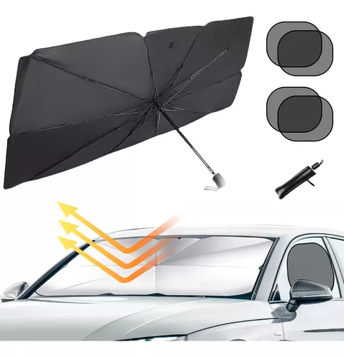 Este parasol para coche con diseño de paraguas se abre y se cierra