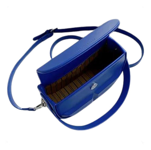 Mini Bags Carteras Cuero Pu Rigida Bolso Mano Porta Celular Acabado De Los Herrajes Plateados Color Azul Correa De Hombro Azul Diseño De La Tela Liso