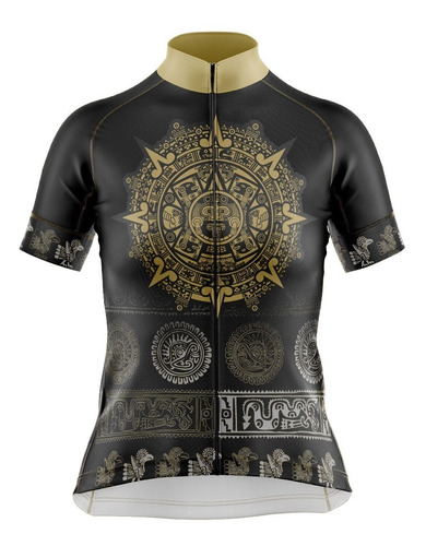 Jersey Ciclismo Maillot Corta Dama Dorado Calendario Azteca