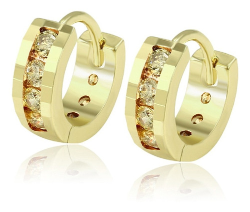 Aretes Huggies Oro 14k Lam Zirconia Calidad Premium Moda