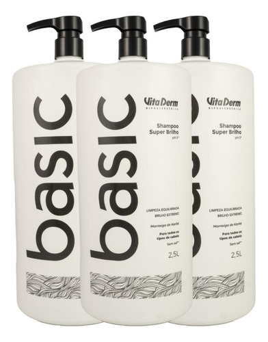 Vita Derm Basic Super Brilho Kit 3 Shampoo 2,5l