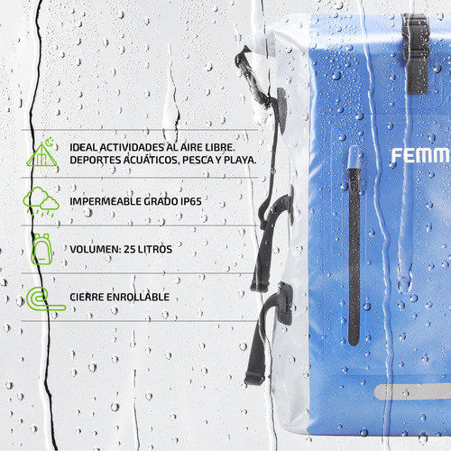 Imagen 2 de 10 de Mochila Estanco De Aire Libre 25 Lts Femmto Mochilero Viaje